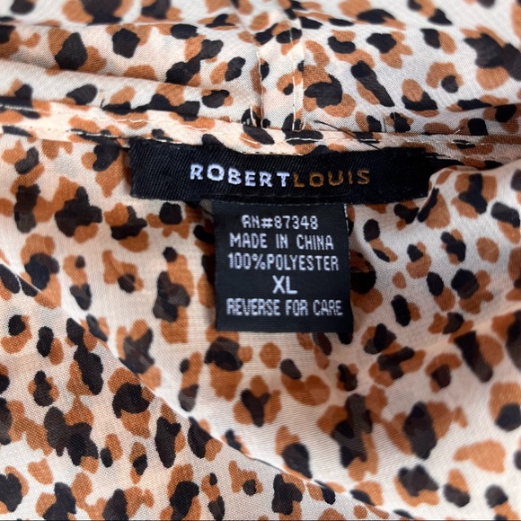 Robert Louis Semi Sheer Leopard Print Tie Neck Long Sleeve Blouse Womens XL - Picture 8 of 9